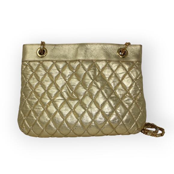 Vintage 80s Bags (3) Gold Quilted Sharif Red Patchwork Leather - Picture 7 of 16